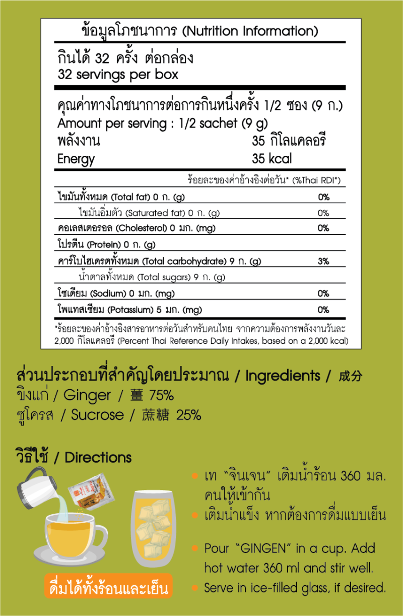 “จินเจน” เครื่องดื่มขิงผงสำเร็จรูป รสต้นตำรับ สูตร 2 ขนาด 288 กรัม (16 ซอง X 18 กรัม ) (แพ็ค 2 กล่อง) ขิงต้นตำรับ - Image 6